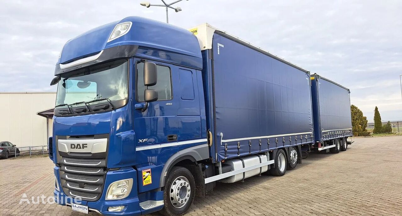 DAF XF 480 / ZESTAW TANDEM 120 M3 / PRZEJAZDOWY / 7,75 M + 7,75 M /  függönyponyvás tehergépkocsi + függönyponyvás pótkocsi